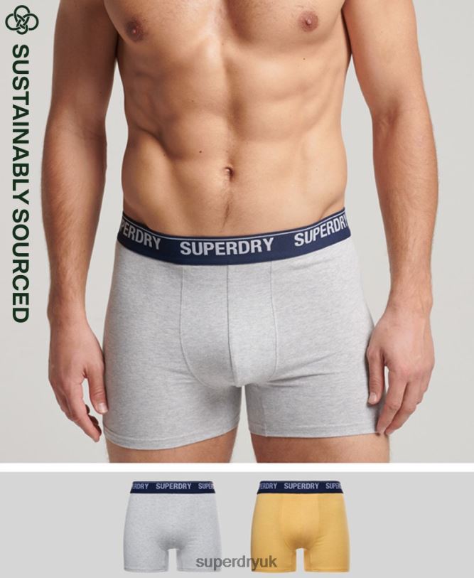 Organic Cotton Boxer Double Pack Men Yellow Clothing Superdry 66N8N1749