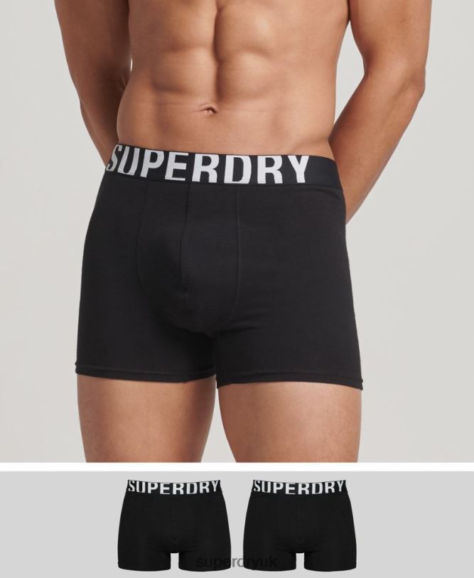 Organic Cotton Boxer Dual Logo Double Pack Men Black Clothing Superdry 66N8N1758