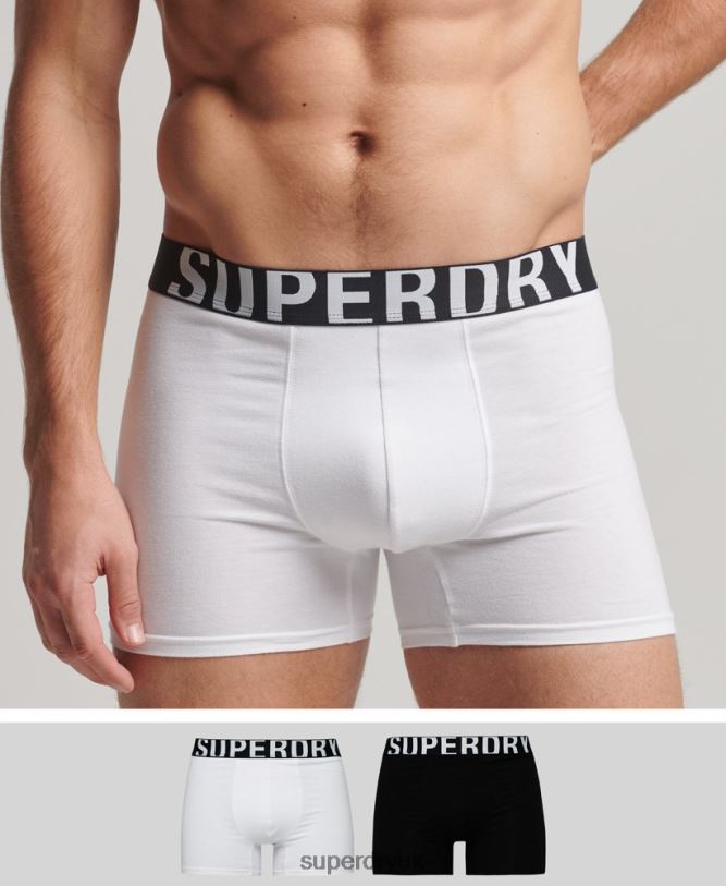 Organic Cotton Boxer Dual Logo Double Pack Men Black Clothing Superdry 66N8N1770