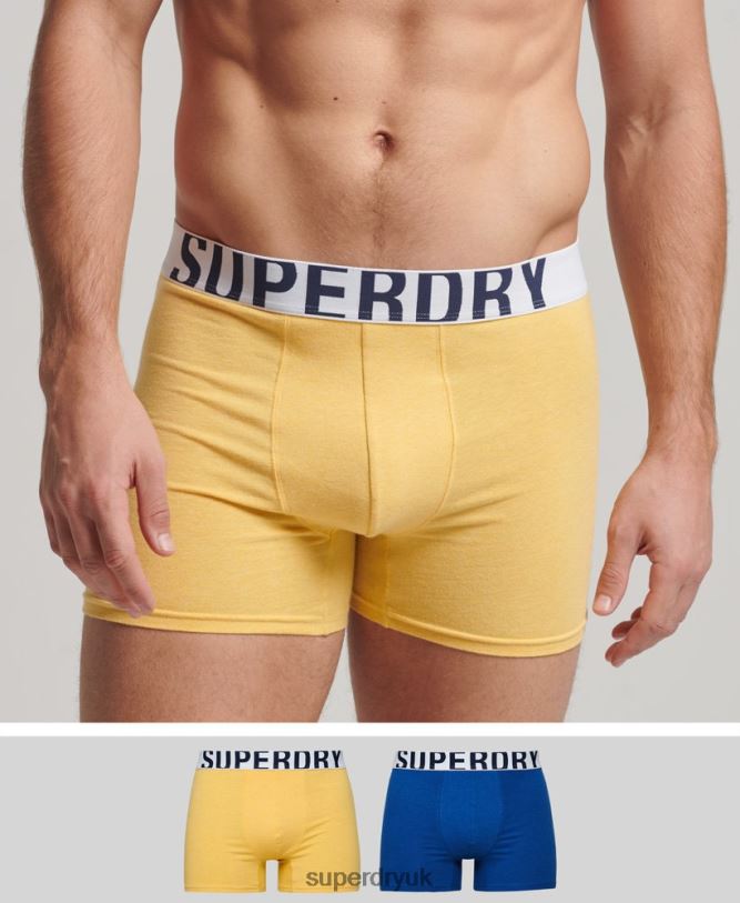 Organic Cotton Boxer Dual Logo Double Pack Men Blue Clothing Superdry 66N8N1835