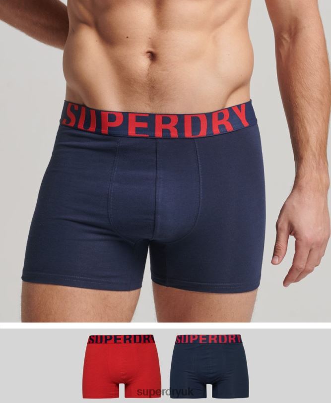 Organic Cotton Boxer Dual Logo Double Pack Men Navy Clothing Superdry 66N8N1794