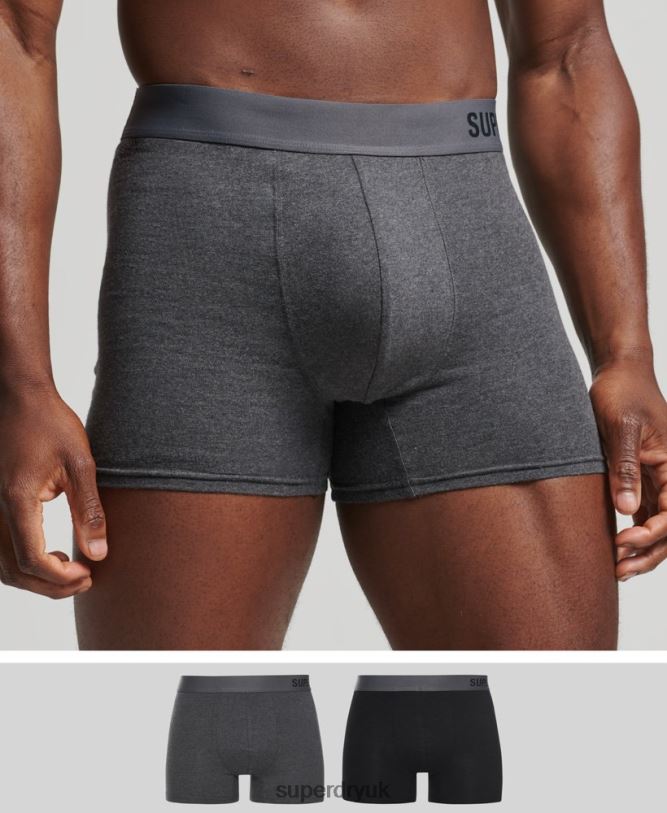 Organic Cotton Offset Boxer Double Pack Men Black Clothing Superdry 66N8N1824