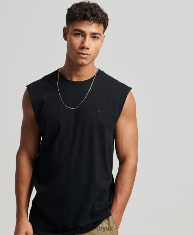 Organic Cotton Vintage Logo Embroidered Tank Top Men Black Clothing Superdry 66N8N1443