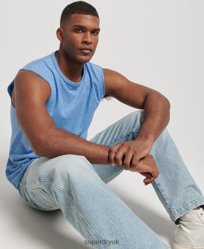Organic Cotton Vintage Logo Embroidered Tank Top Men Blue Clothing Superdry 66N8N1451