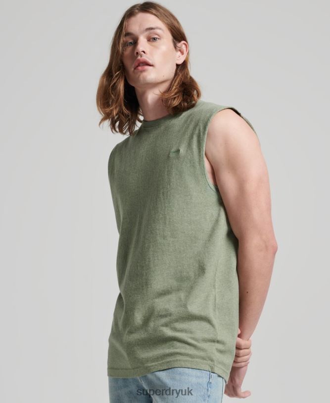 Organic Cotton Vintage Logo Embroidered Tank Top Men Green Clothing Superdry 66N8N1449