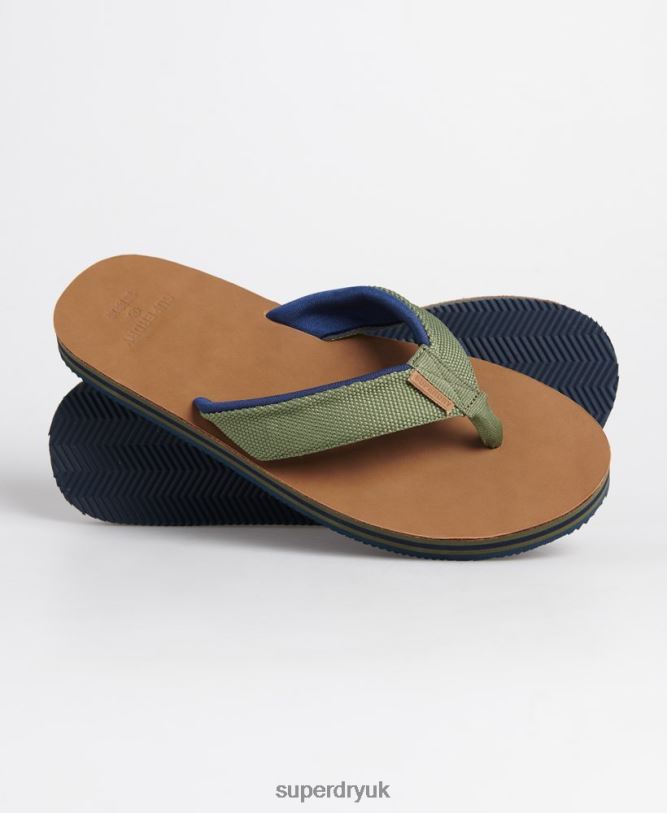 Surf Leather Flip Flops Men Khaki Shoes Superdry 66N8N6478