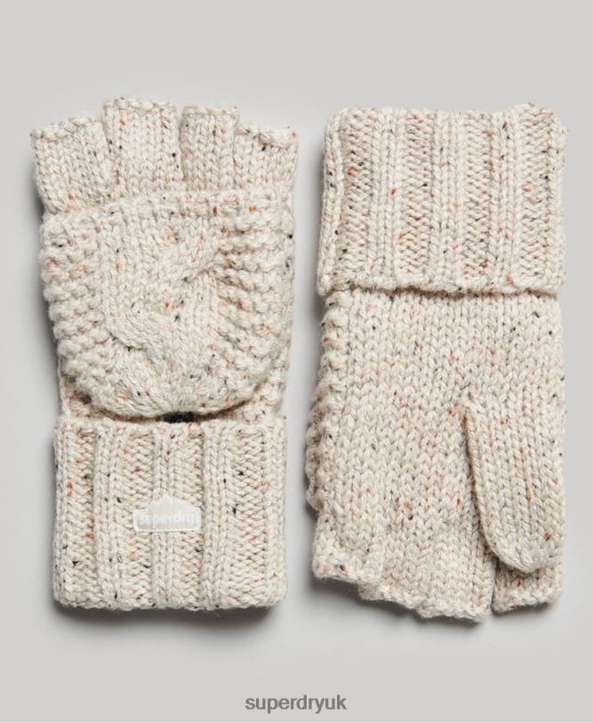 Cable Knit Gloves Women Beige Accessories Superdry 66N8N4267