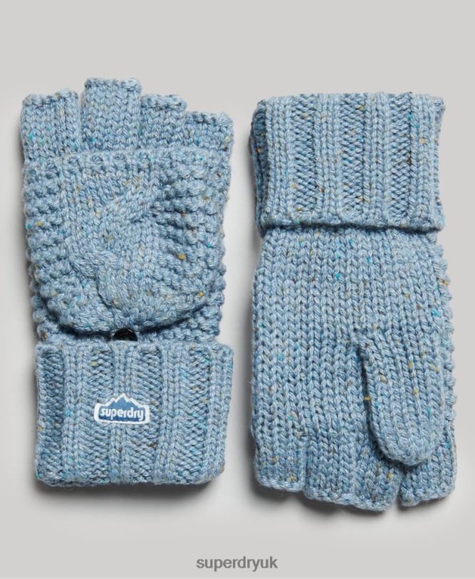 Cable Knit Gloves Women Light Blue Accessories Superdry 66N8N4265