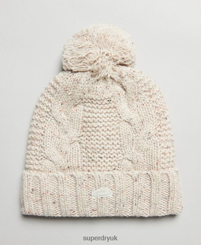 Cable Knit Bobble Beanie Women Beige Accessories Superdry 66N8N4261