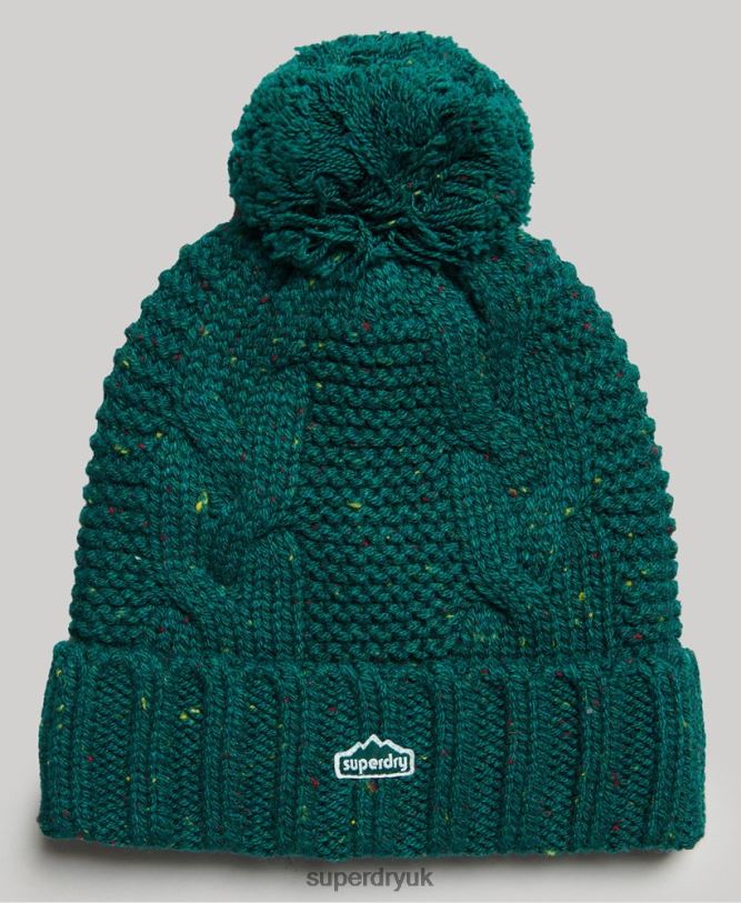 Cable Knit Bobble Beanie Women Green Accessories Superdry 66N8N4260