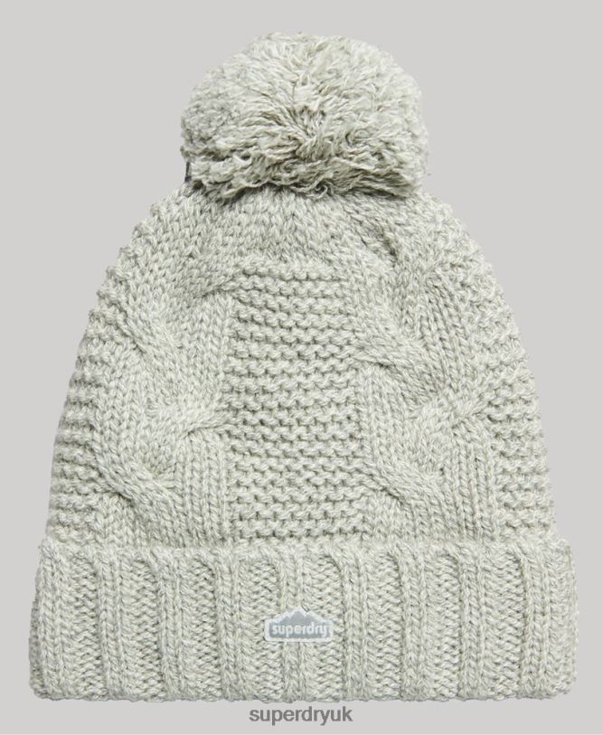 Cable Knit Bobble Beanie Women Light Grey Accessories Superdry 66N8N4256