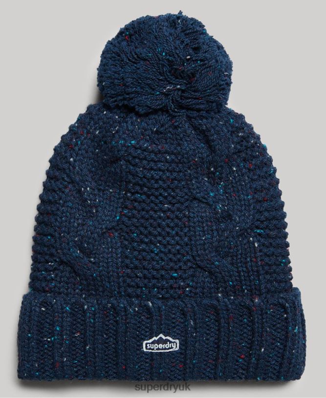 Cable Knit Bobble Beanie Women Navy Accessories Superdry 66N8N4257