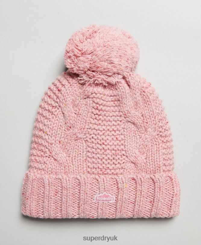 Cable Knit Bobble Beanie Women Pink Accessories Superdry 66N8N4258