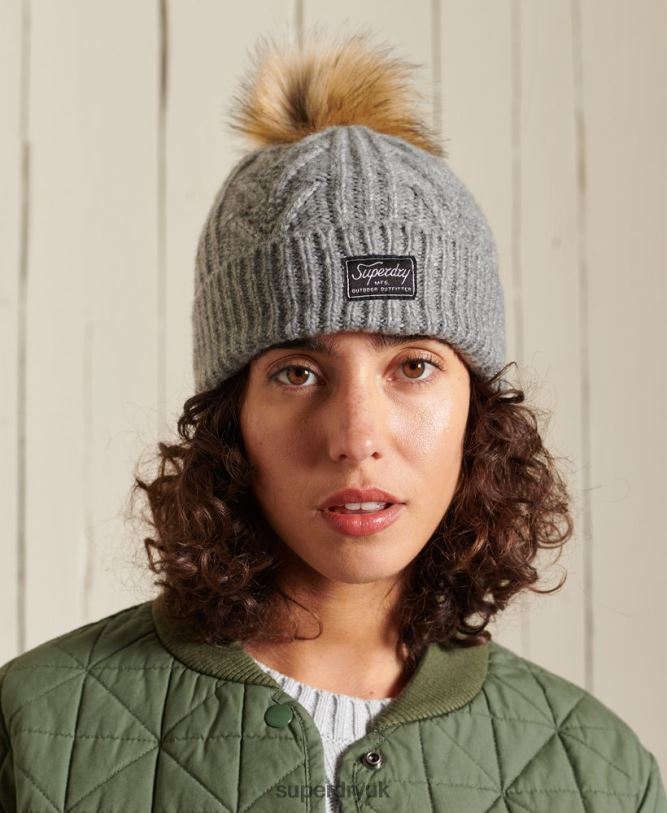 Cable Lux Beanie Women Light Grey Accessories Superdry 66N8N4279