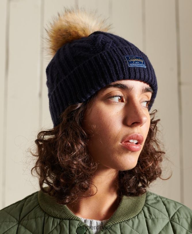 Cable Lux Beanie Women Navy Accessories Superdry 66N8N4284