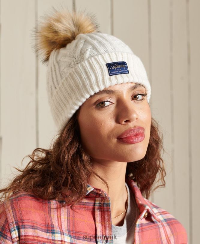 Cable Lux Beanie Women White Accessories Superdry 66N8N4298