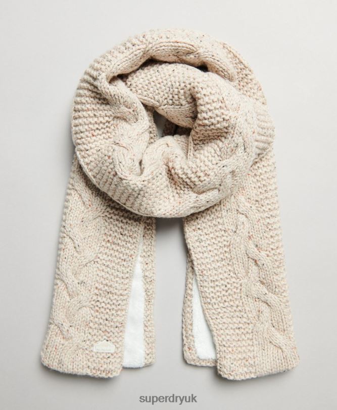 Cable Knit Scarf Women Beige Accessories Superdry 66N8N4255