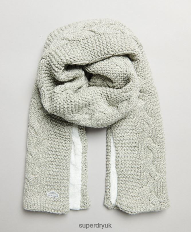 Cable Knit Scarf Women Light Grey Accessories Superdry 66N8N4250