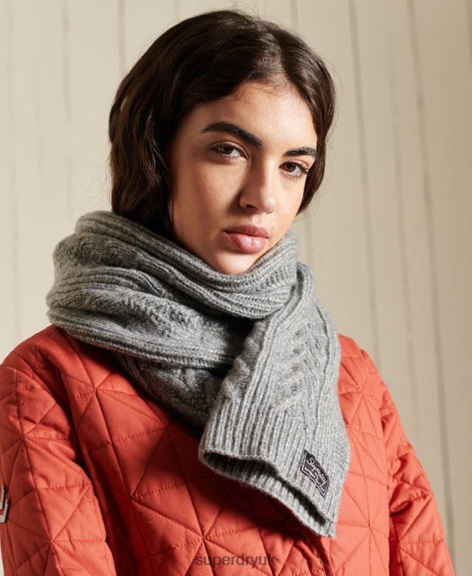 Cable Lux Scarf Women Light Grey Accessories Superdry 66N8N4306