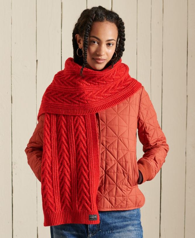 Cable Lux Scarf Women Red Accessories Superdry 66N8N6618
