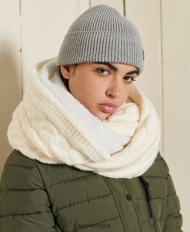 Tweed Cable Snood Women White Accessories Superdry 66N8N4305