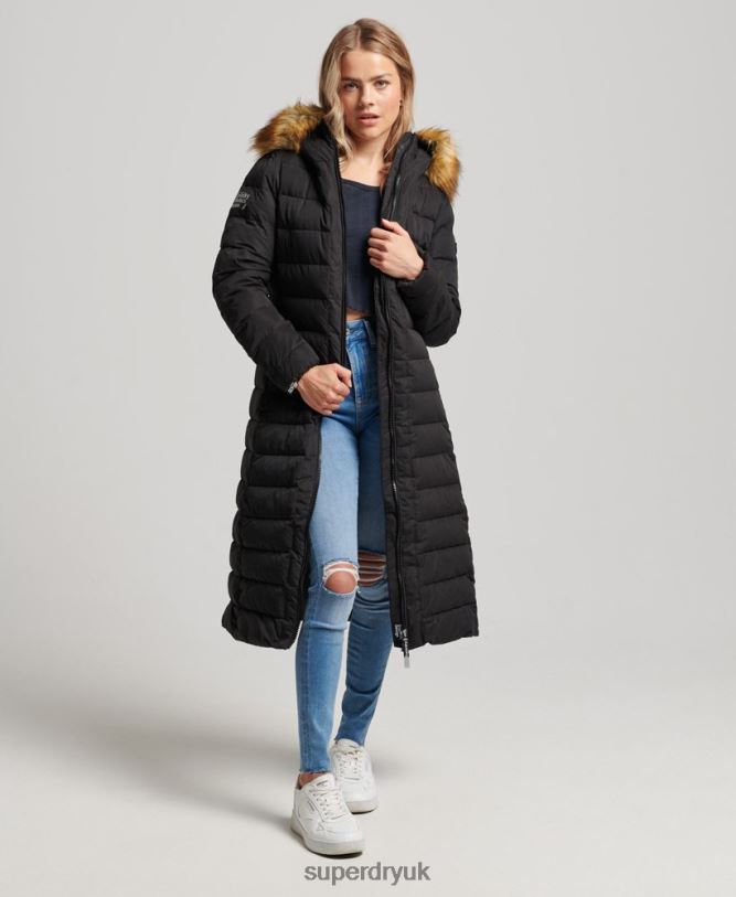 Arctic Long Puffer Coat Women Black Clothing Superdry 66N8N5638