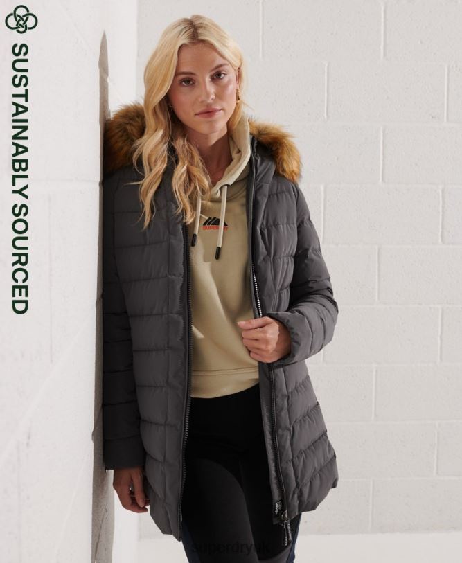 Arctic Tall Puffer Coat Women Dark Grey Clothing Superdry 66N8N3645