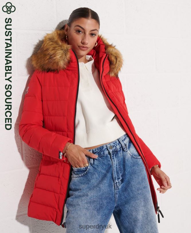 Arctic Tall Puffer Coat Women Red Clothing Superdry 66N8N3648