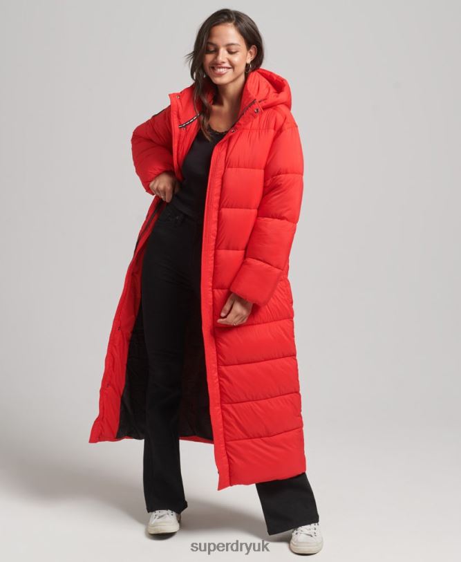 Cocoon Longline Puffer Coat Women Red Clothing Superdry 66N8N5501