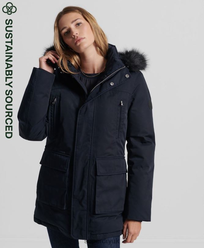 Everest Down Parka Coat Women Navy Clothing Superdry 66N8N5458