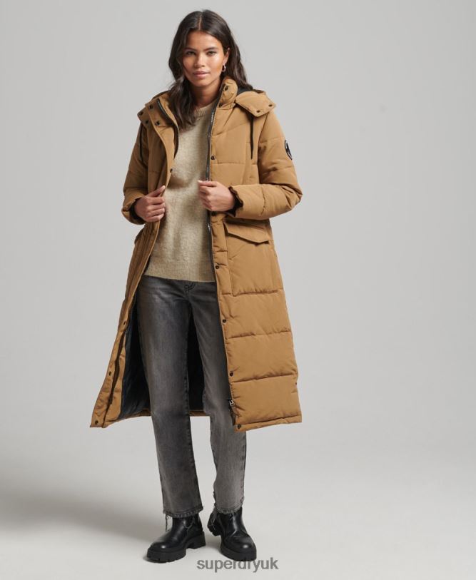 Everest Longline Puffer Coat Women Brown Clothing Superdry 66N8N3674