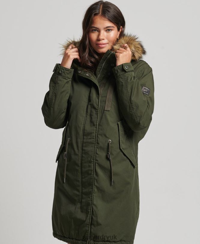 Faux Fur Authentic Military Parka Coat Women Green Clothing Superdry 66N8N5493