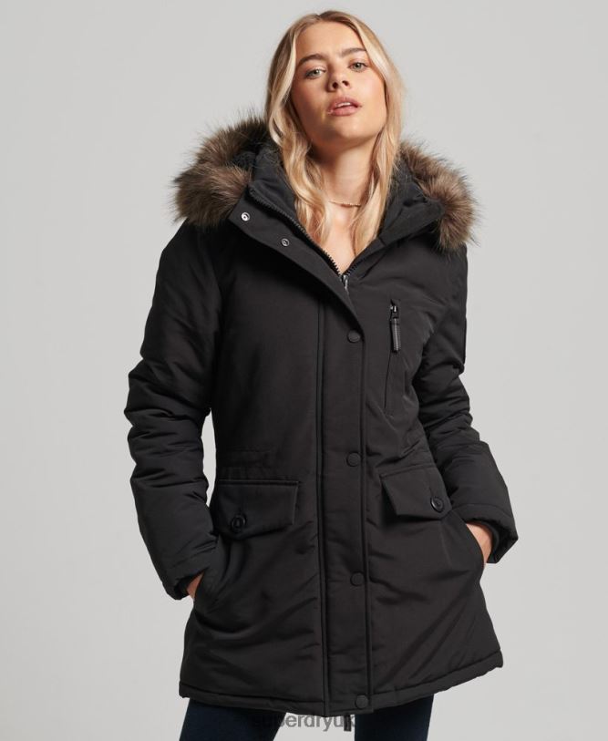 Hooded Everest Faux Fur Parka Coat Women Black Clothing Superdry 66N8N3762