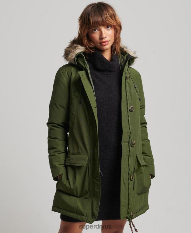 Hooded Faux Fur Down Parka Coat Women Green Clothing Superdry 66N8N3775