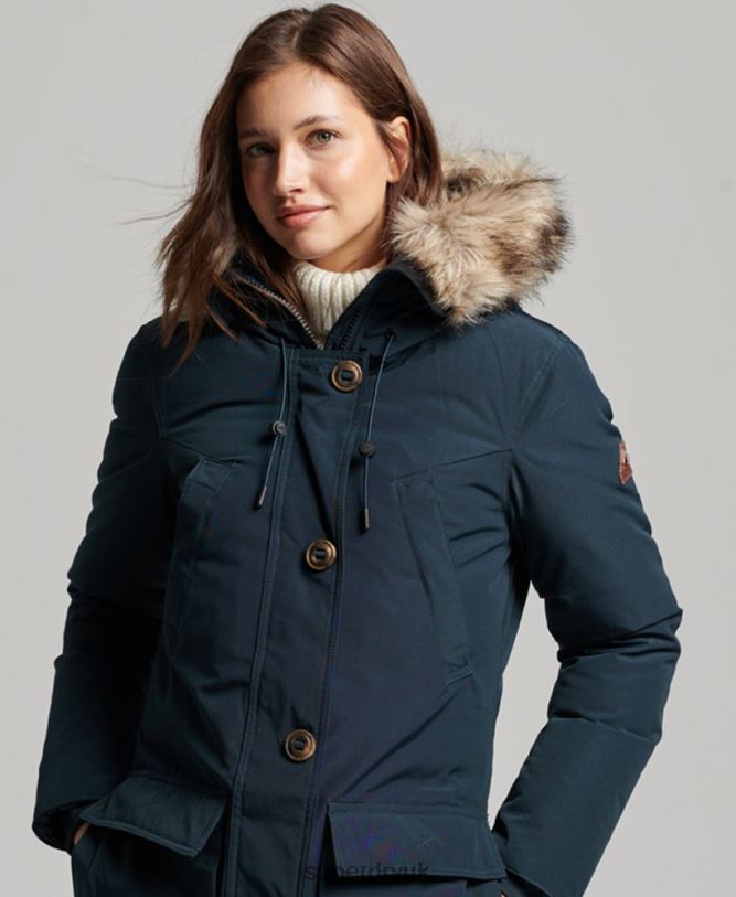 Hooded Faux Fur Down Parka Coat Women Navy Clothing Superdry 66N8N3727