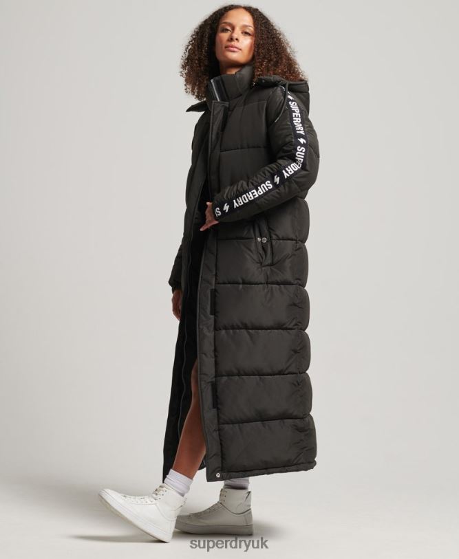Hooded Longline Graphic Puffer Coat Women Black Clothing Superdry 66N8N5647