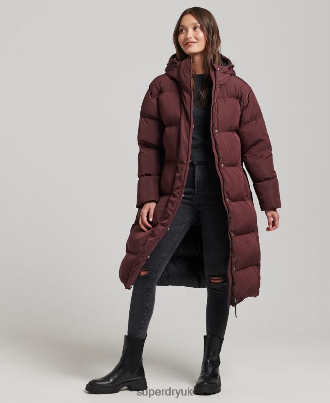 Hooded Longline Puffer Coat Women Red Clothing Superdry 66N8N3765