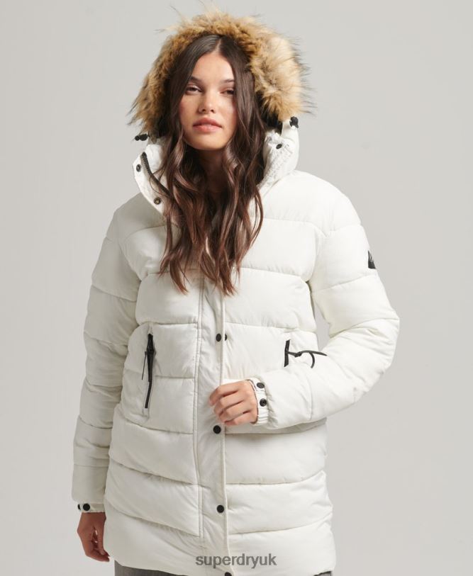 Hooded Mid Layer Mid Coat Women White Clothing Superdry 66N8N3586