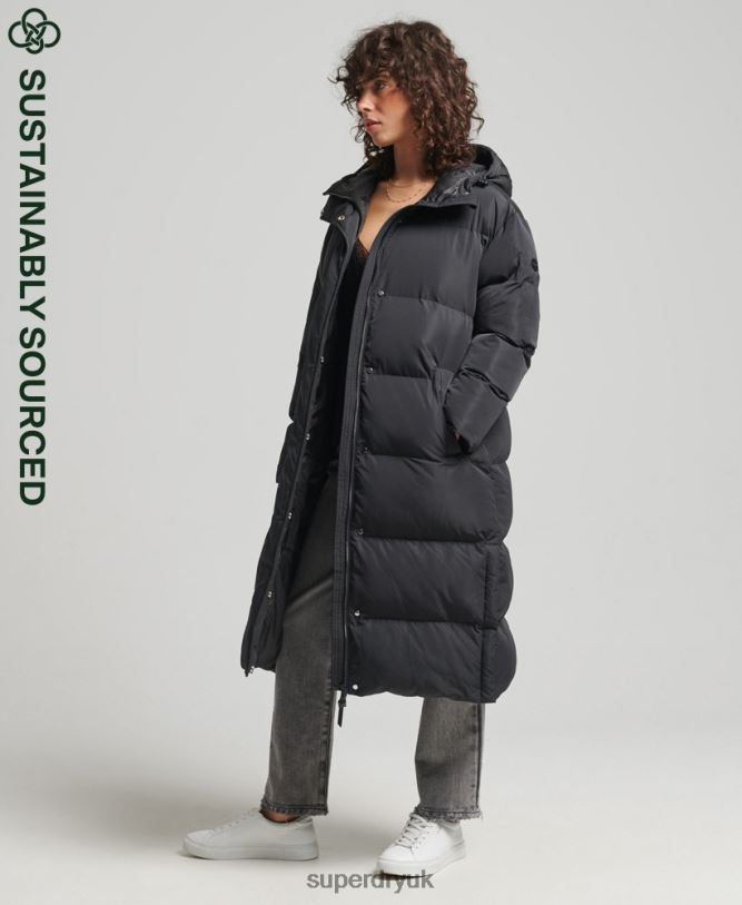 Longline Duvet Coat Women Black Clothing Superdry 66N8N3706
