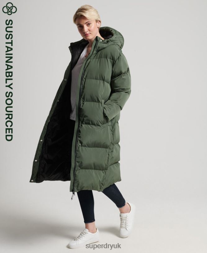 Longline Duvet Coat Women Green Clothing Superdry 66N8N3828