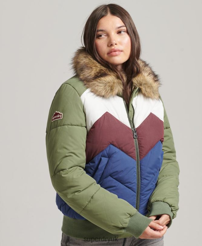 Retro Panel Short Puffer Coat Women Green Clothing Superdry 66N8N5457