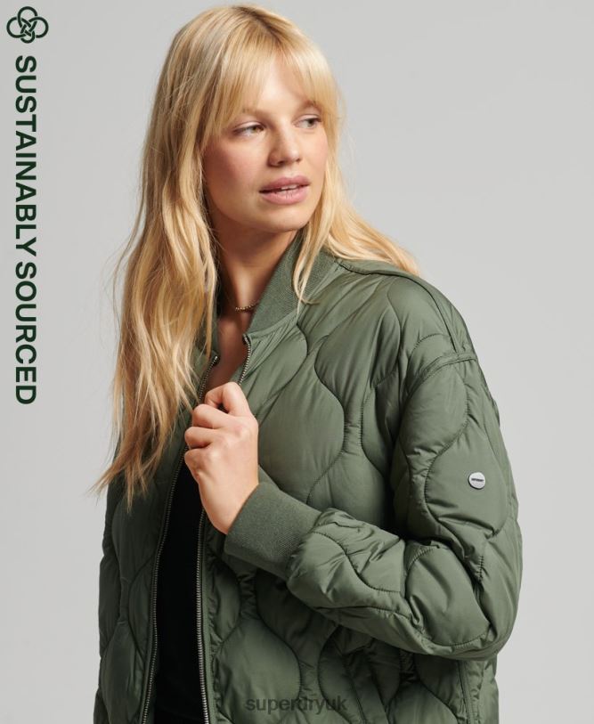 Studios Longline Quilted Coat Women Green Clothing Superdry 66N8N3799