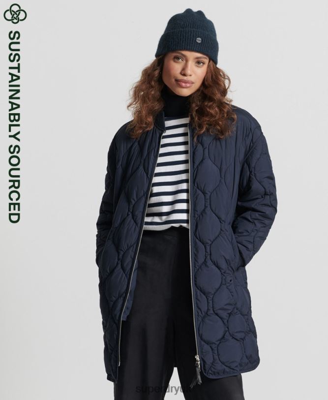 Studios Longline Quilted Coat Women Navy Clothing Superdry 66N8N3694