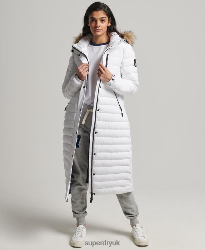 Super Longline Fuji Coat Women White Clothing Superdry 66N8N3778