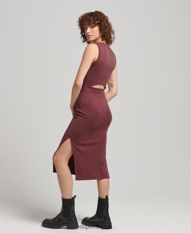 Back Detail Jersey Midi Dress Women Red Clothing Superdry 66N8N2491