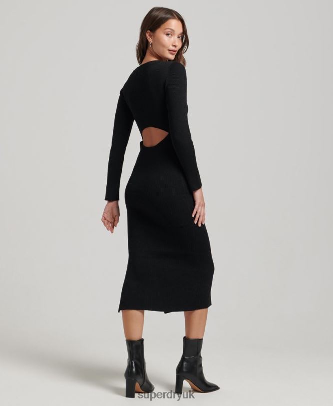Backless Knitted Midi Dress Women Black Clothing Superdry 66N8N6662