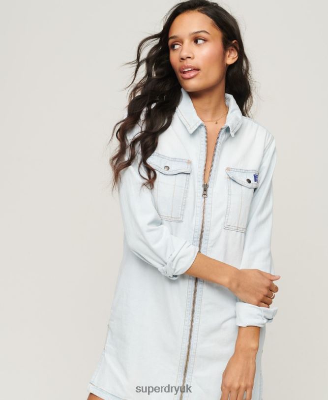 Denim Shirt Dress Women Light Blue Clothing Superdry 66N8N2543