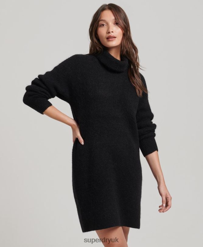 Knitted Roll Neck Jumper Dress Women Black Clothing Superdry 66N8N2495