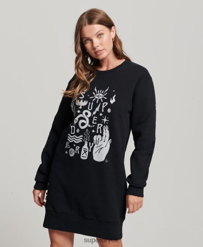 Nomadic Folk Sweatshirt Dress Women Black Clothing Superdry 66N8N2542