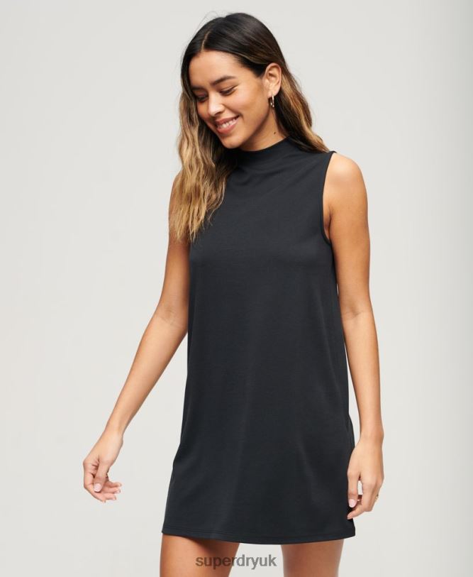 Sleeveless A-Line Mini Dress Women Black Clothing Superdry 66N8N1959
